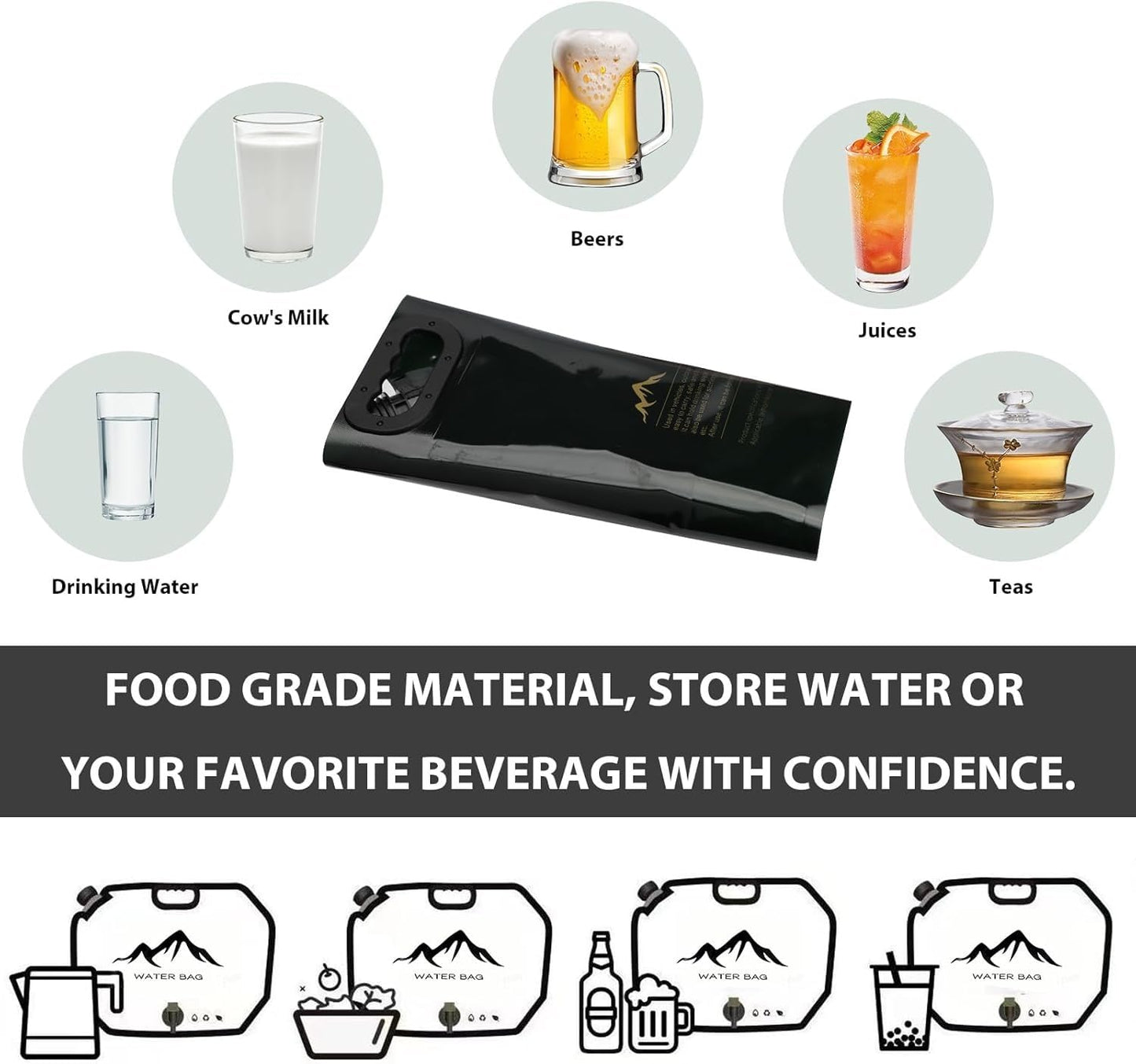 Vivue 8 Liter Collapsible Emergency Water Storage Bag with Tap for Camping, BPA Free Plastic Water Carrier Tank, Foldable Water Jug Container Bag for Travel, Hiking,Desert Survival,Outdoor Adventure
