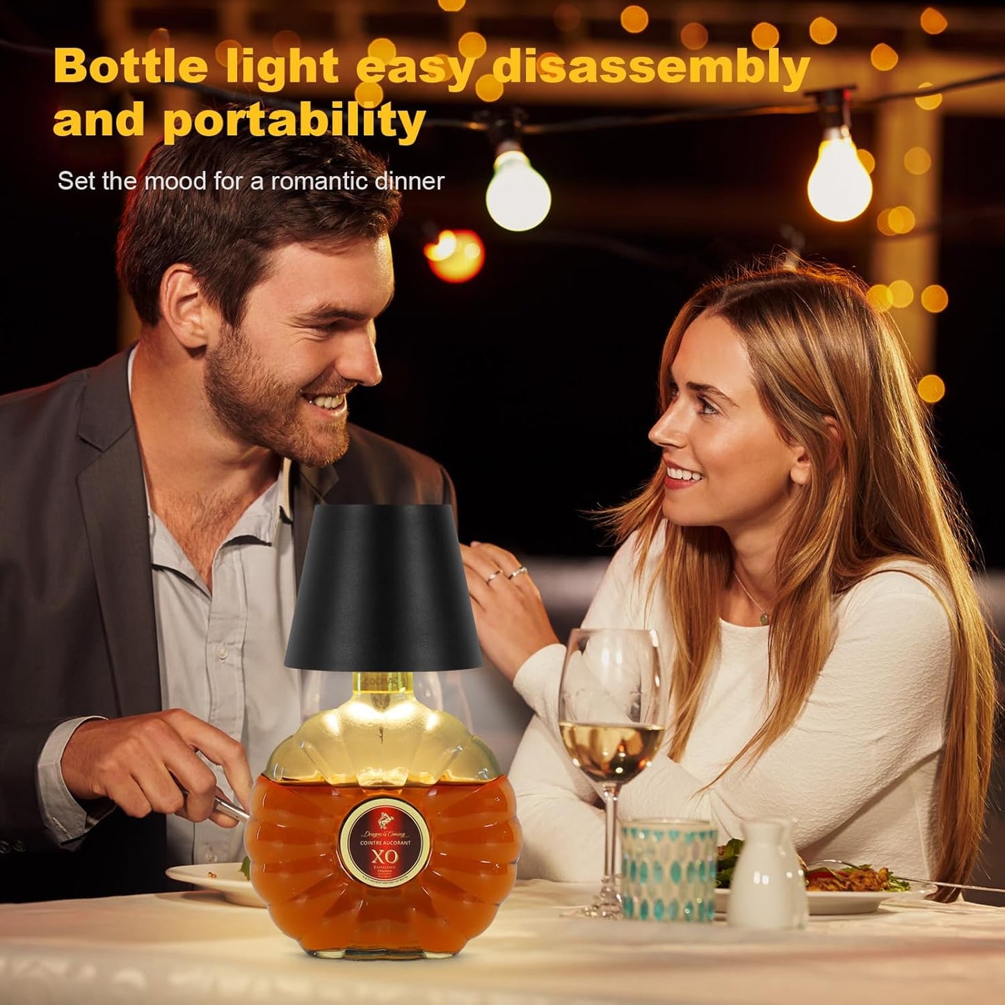 Mebaraul Wireless Bottle Lamp 3 Color Wine Bottle Lights Black Rechargeable, Touch Dimming, Bottle Lamp Shade, 2025 New, for Bedroom, Bar, Restaurants, Outdoor Use
