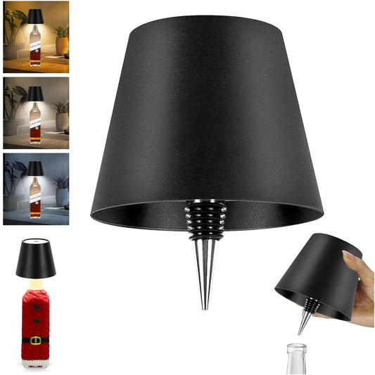 Mebaraul Wireless Bottle Lamp 3 Color Wine Bottle Lights Black Rechargeable, Touch Dimming, Bottle Lamp Shade, 2025 New, for Bedroom, Bar, Restaurants, Outdoor Use
