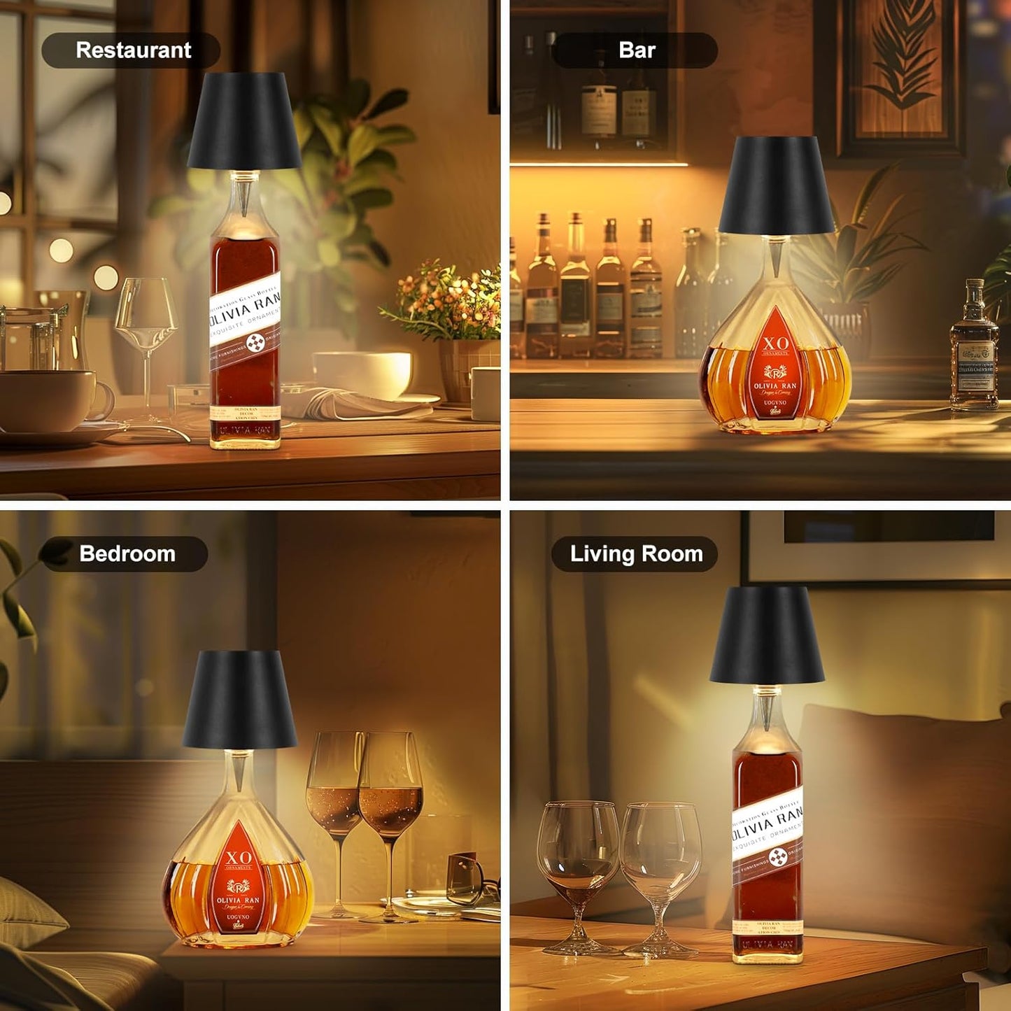 Mebaraul Wireless Bottle Lamp 3 Color Wine Bottle Lights Black Rechargeable, Touch Dimming, Bottle Lamp Shade, 2025 New, for Bedroom, Bar, Restaurants, Outdoor Use