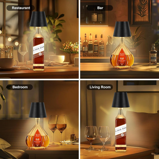Mebaraul Wireless Bottle Lamp 3 Color Wine Bottle Lights Black Rechargeable, Touch Dimming, Bottle Lamp Shade, 2025 New, for Bedroom, Bar, Restaurants, Outdoor Use