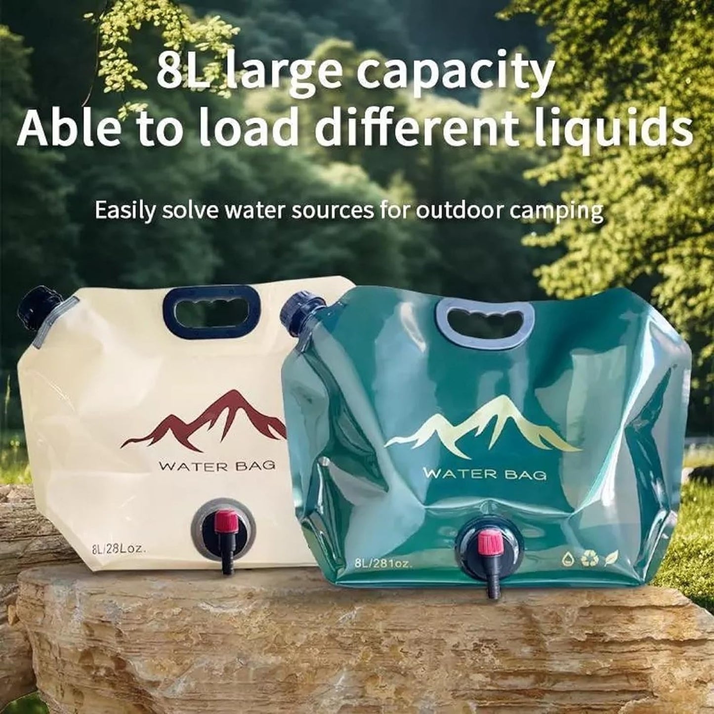 Vivue 8 Liter Collapsible Emergency Water Storage Bag with Tap for Camping, BPA Free Plastic Water Carrier Tank, Foldable Water Jug Container Bag for Travel, Hiking,Desert Survival,Outdoor Adventure
