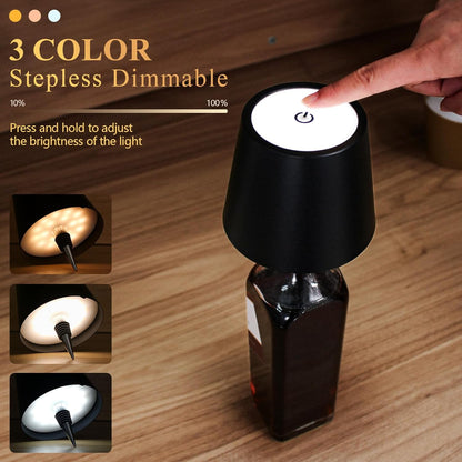 Mebaraul Wireless Bottle Lamp 3 Color Wine Bottle Lights Black Rechargeable, Touch Dimming, Bottle Lamp Shade, 2025 New, for Bedroom, Bar, Restaurants, Outdoor Use