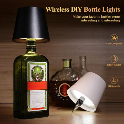 Mebaraul Wireless Bottle Lamp 3 Color Wine Bottle Lights Black Rechargeable, Touch Dimming, Bottle Lamp Shade, 2025 New, for Bedroom, Bar, Restaurants, Outdoor Use