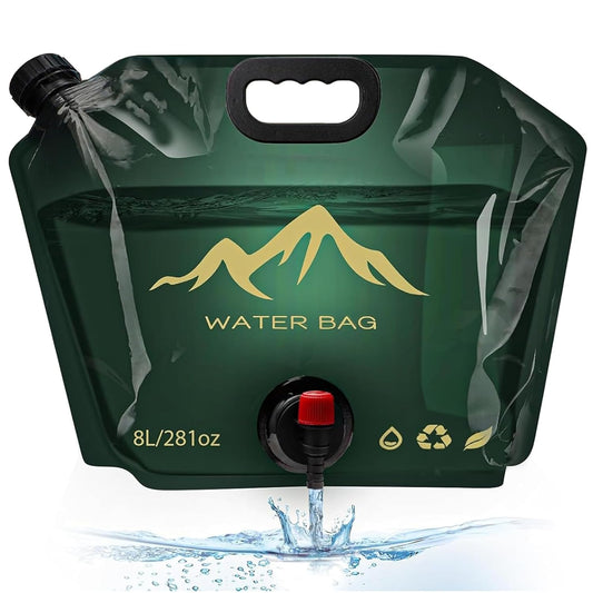Vivue 8 Liter Collapsible Emergency Water Storage Bag with Tap for Camping, BPA Free Plastic Water Carrier Tank, Foldable Water Jug Container Bag for Travel, Hiking,Desert Survival,Outdoor Adventure